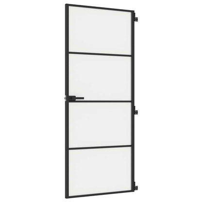 Porta Interni Sottile Nera 83x201,5cm Vetro Temperato Alluminio | homemem39