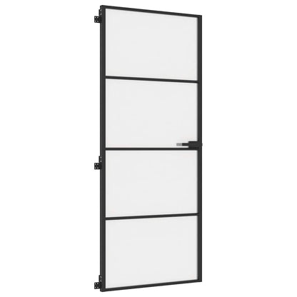 Porta Interni Sottile Nera 83x201,5cm Vetro Temperato Alluminio | homemem39