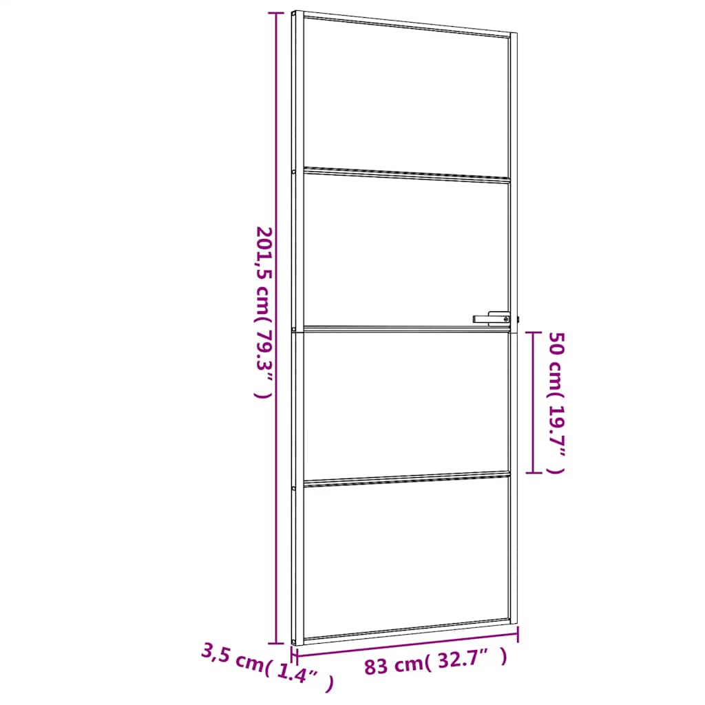 Porta Interni Sottile Nera 83x201,5cm Vetro Temperato Alluminio | homemem39