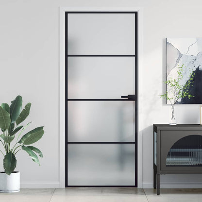 Porta Interni Sottile Nera 83x201,5cm Vetro Temperato Alluminio | homemem39