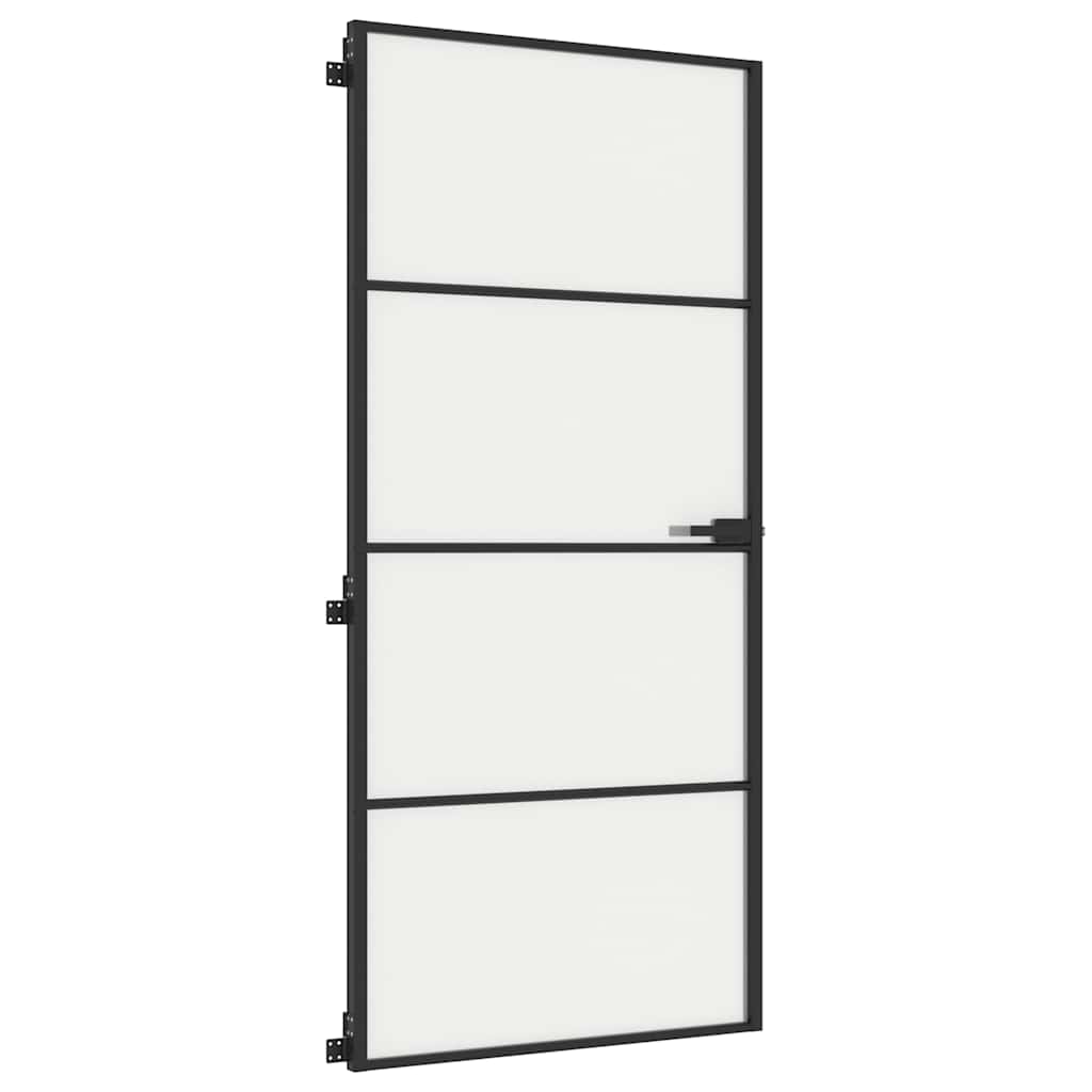 Porta Interni Sottile Nera 93x201,5cm Vetro Temperato Alluminio | homemem39