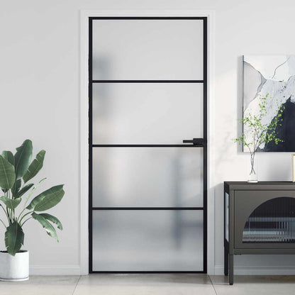 Porta Interni Sottile Nera 93x201,5cm Vetro Temperato Alluminio | homemem39