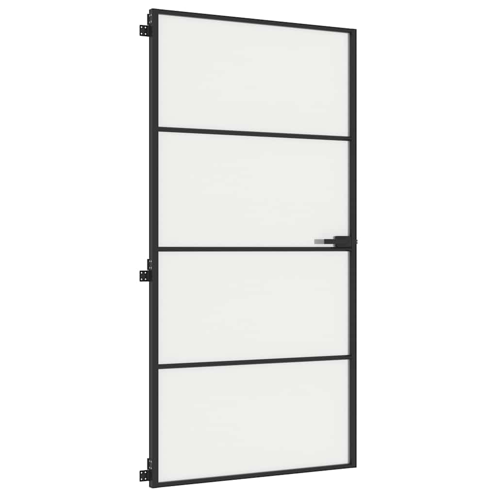 Porta Interni Sottile Nera 102,5x201,5Vetro Temperato Alluminio | homemem39