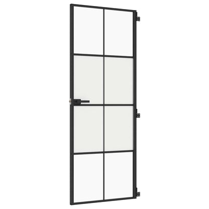 Porta Interni Sottile Nera 76x201,5cm Vetro Temperato Alluminio | homemem39