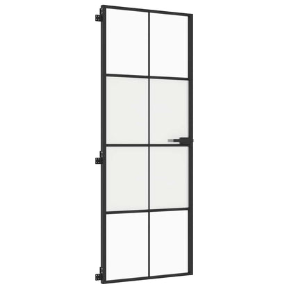 Porta Interni Sottile Nera 76x201,5cm Vetro Temperato Alluminio | homemem39