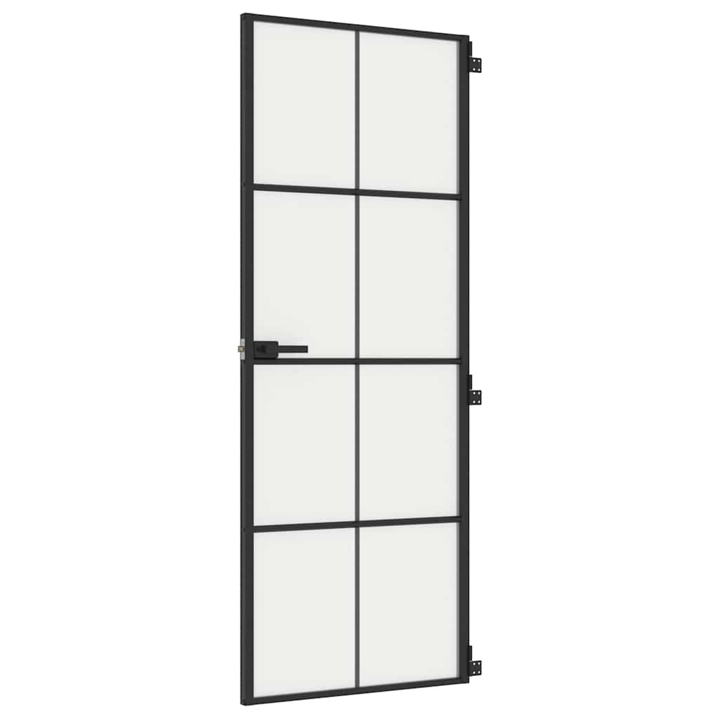 Porta Interni Sottile Nera 76x201,5cm Vetro Temperato Alluminio | homemem39