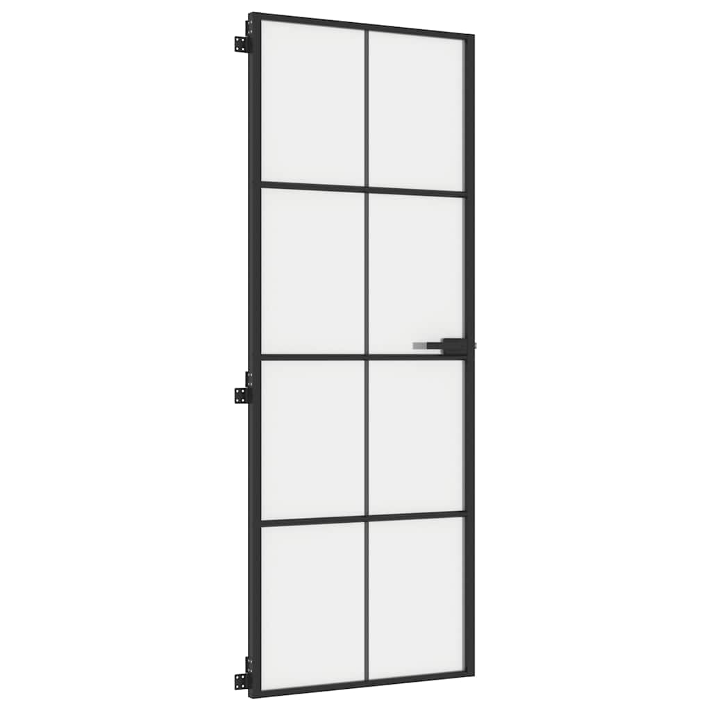 Porta Interni Sottile Nera 76x201,5cm Vetro Temperato Alluminio | homemem39