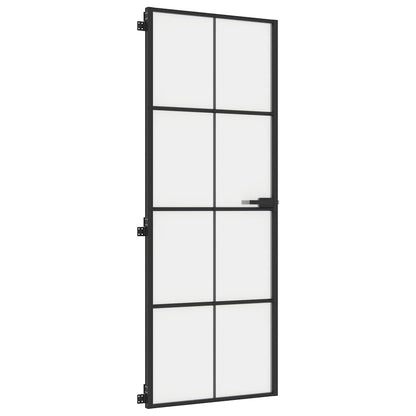 Porta Interni Sottile Nera 76x201,5cm Vetro Temperato Alluminio | homemem39