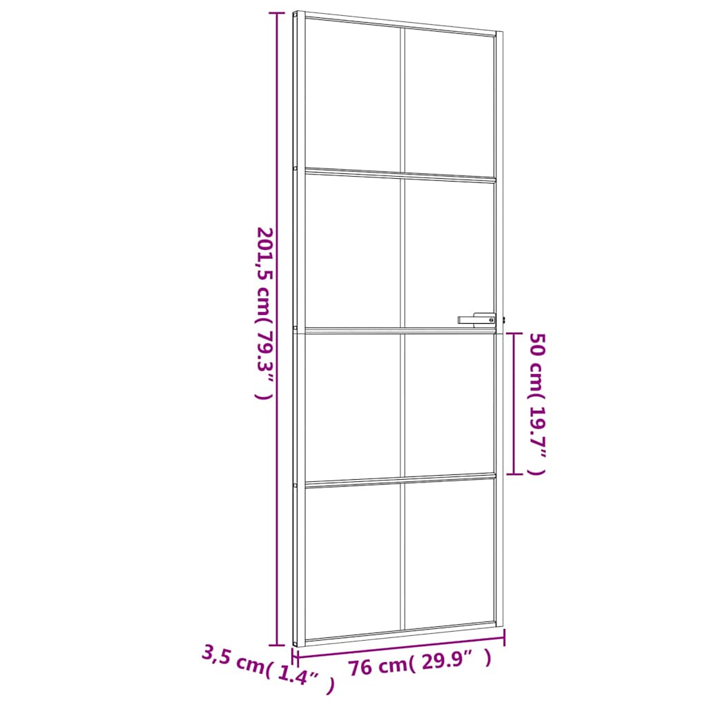 Porta Interni Sottile Nera 76x201,5cm Vetro Temperato Alluminio | homemem39