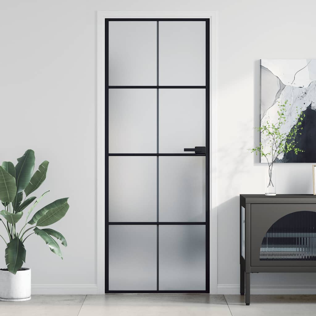 Porta Interni Sottile Nera 76x201,5cm Vetro Temperato Alluminio | homemem39