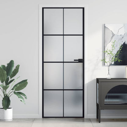 Porta Interni Sottile Nera 76x201,5cm Vetro Temperato Alluminio | homemem39