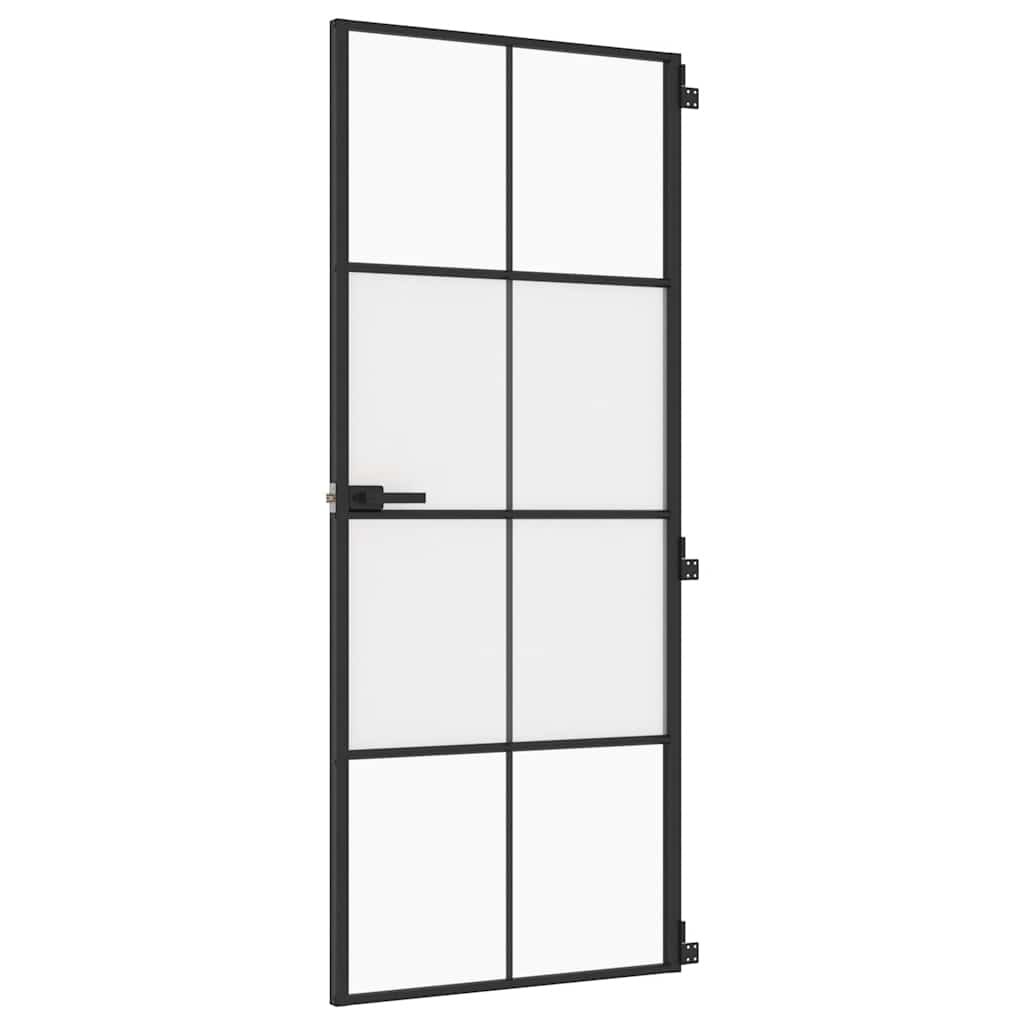 Porta Interni Sottile Nera 83x201,5cm Vetro Temperato Alluminio | homemem39