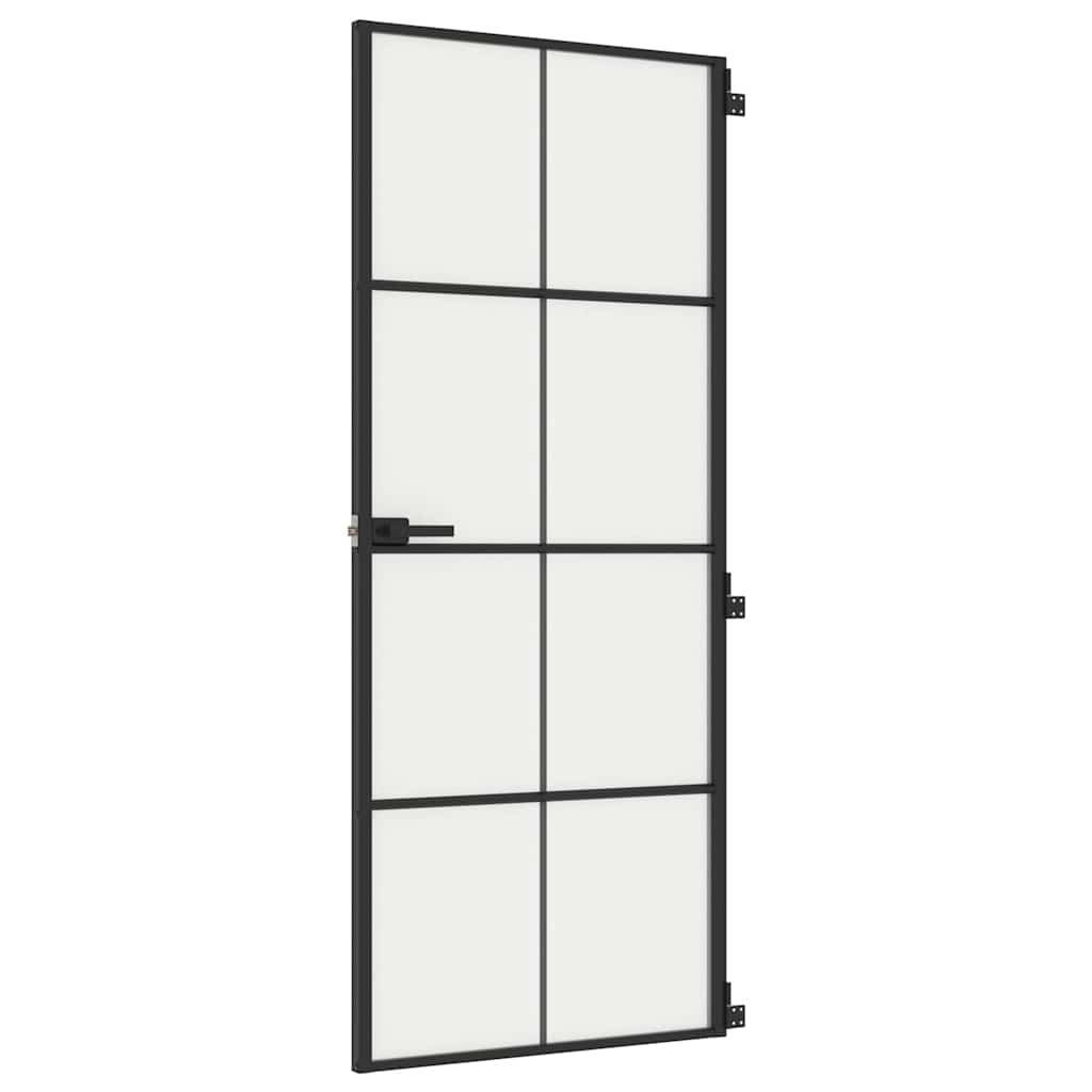 Porta Interni Sottile Nera 83x201,5cm Vetro Temperato Alluminio | homemem39