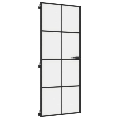 Porta Interni Sottile Nera 83x201,5cm Vetro Temperato Alluminio | homemem39
