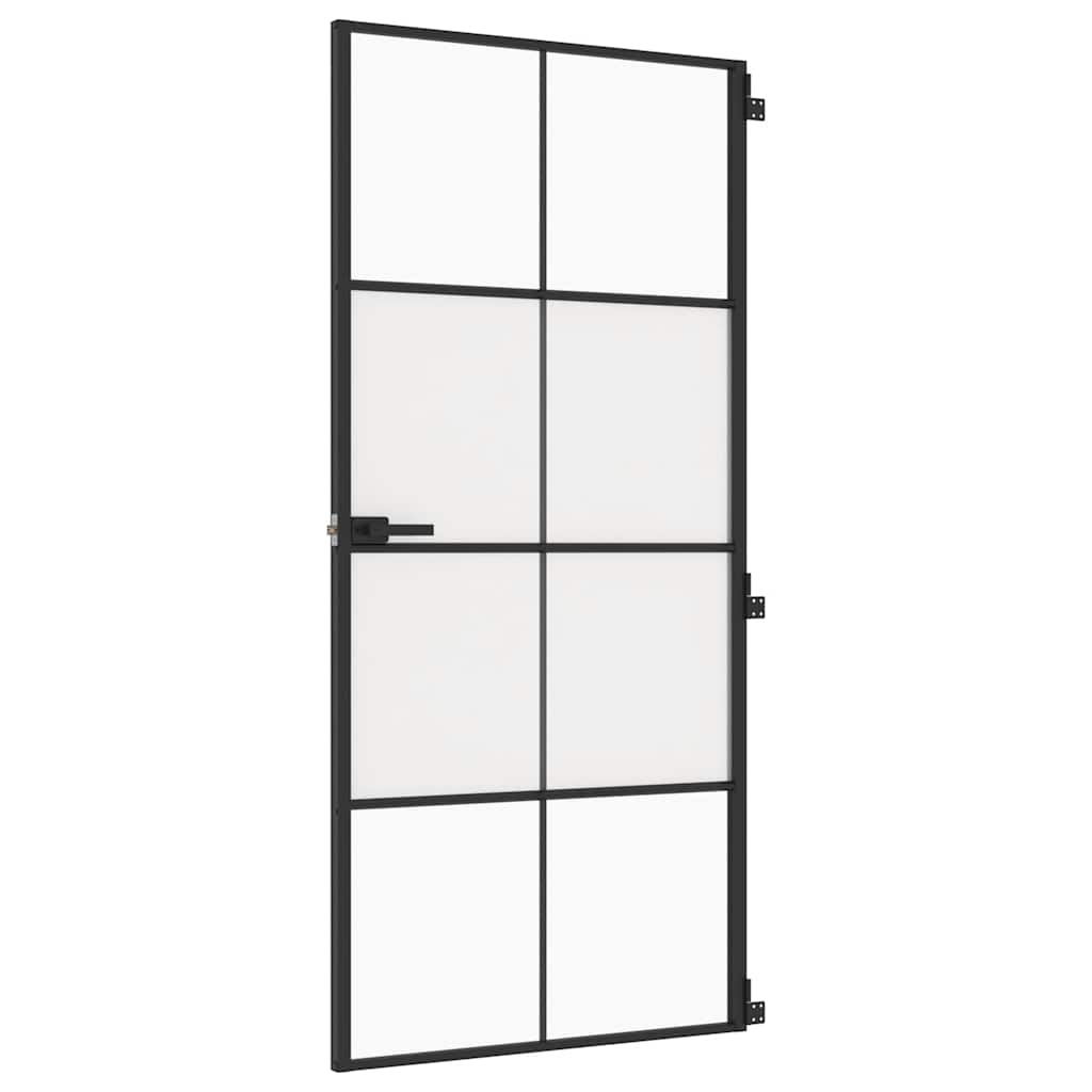 Porta Interni Sottile Nera 93x201,5cm Vetro Temperato Alluminio | homemem39