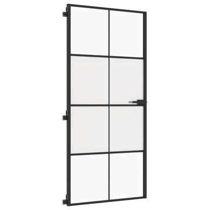 Porta Interni Sottile Nera 93x201,5cm Vetro Temperato Alluminio | homemem39