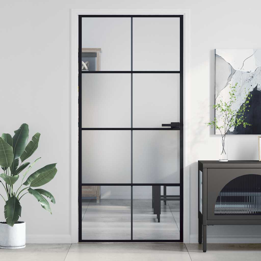 Porta Interni Sottile Nera 93x201,5cm Vetro Temperato Alluminio | homemem39