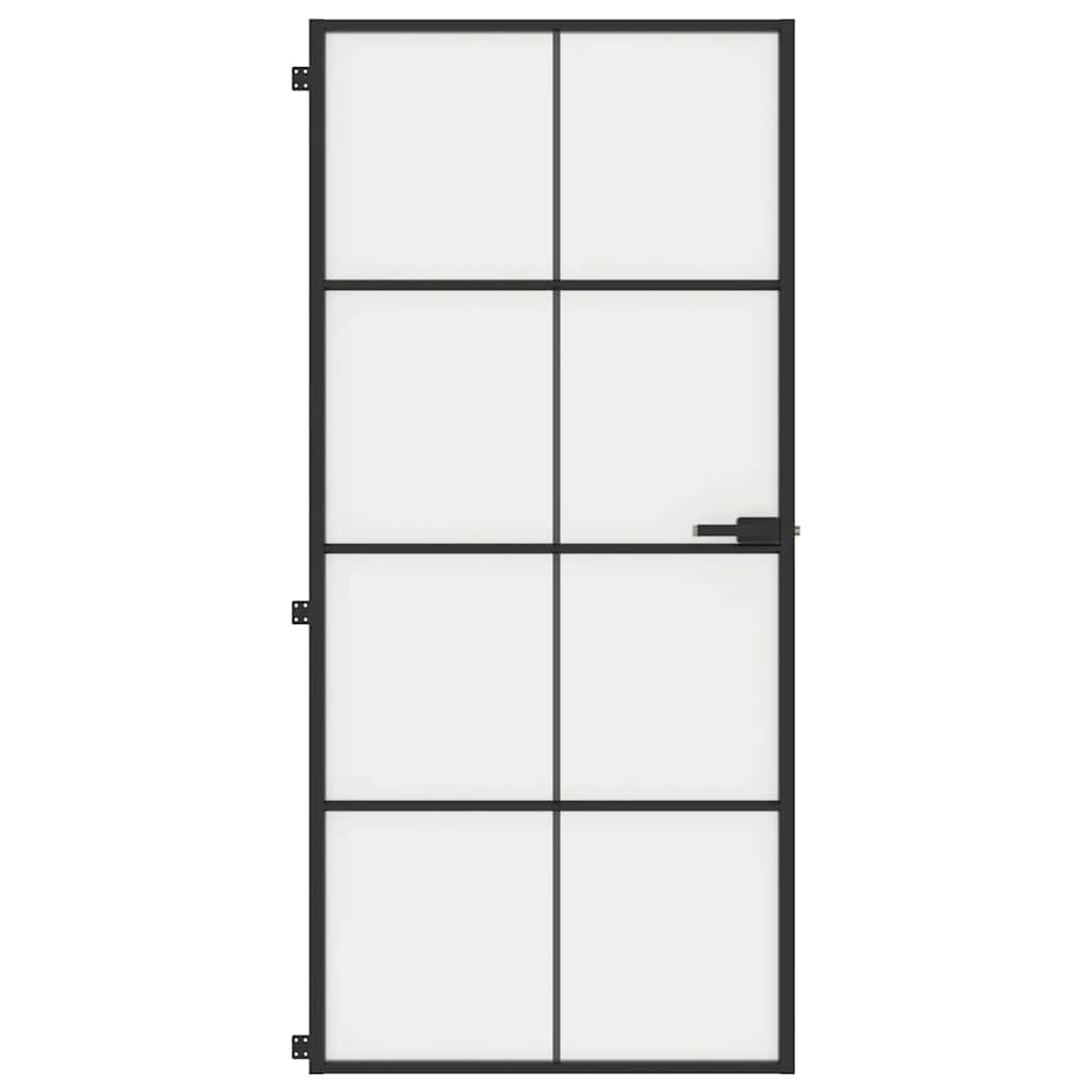 Porta Interni Sottile Nera 93x201,5cm Vetro Temperato Alluminio - homemem39