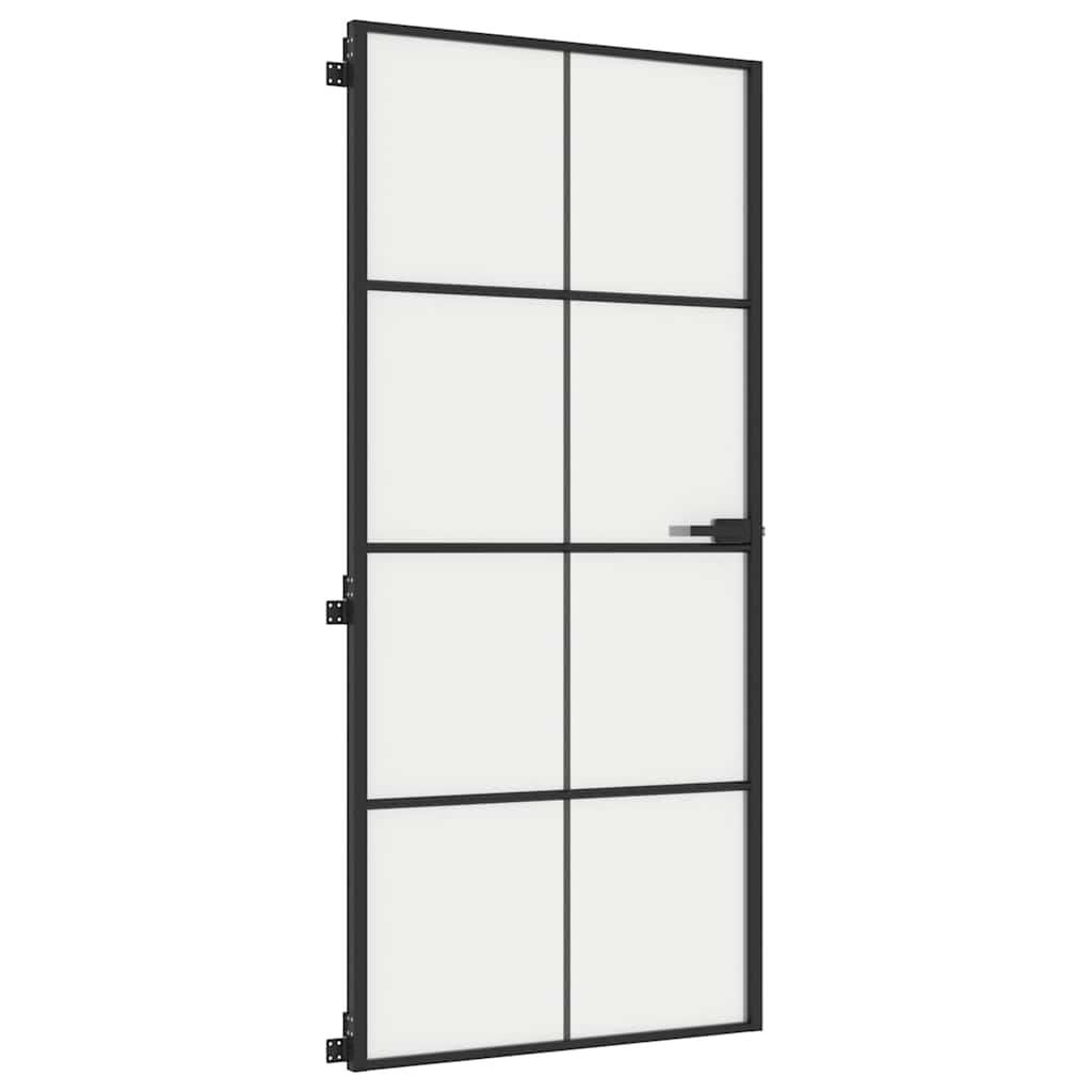 Porta Interni Sottile Nera 93x201,5cm Vetro Temperato Alluminio | homemem39