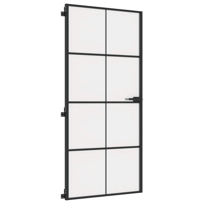 Porta Interni Sottile Nera 93x201,5cm Vetro Temperato Alluminio - homemem39