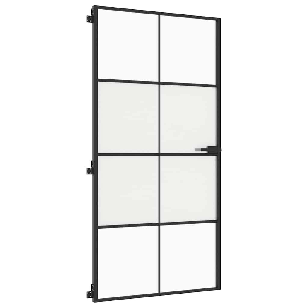 Porta Interni Sottile Nera 102,5x201,5Vetro Temperato Alluminio | homemem39