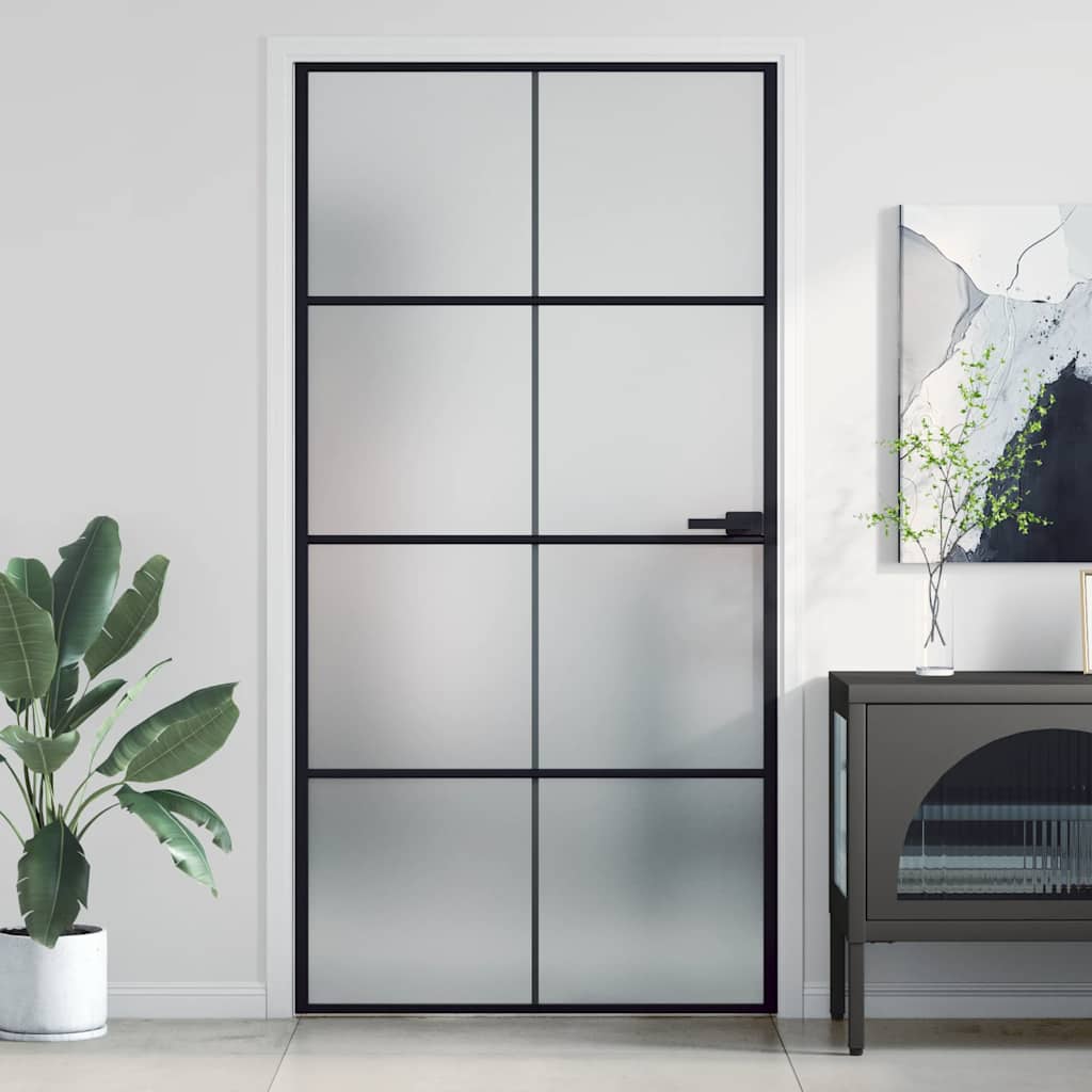 Porta Interni Sottile Nera 102,5x201,5Vetro Temperato Alluminio | homemem39