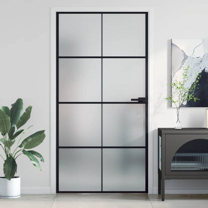Porta Interni Sottile Nera 102,5x201,5Vetro Temperato Alluminio | homemem39
