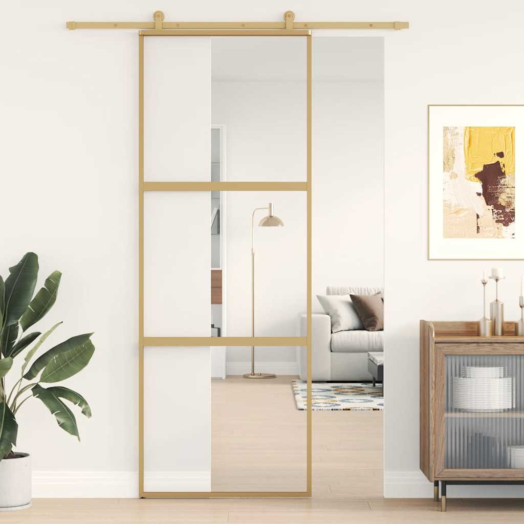Porta Scorrevole Dorata 76x205 Vetro Trasparente ESG Alluminio | homemem39