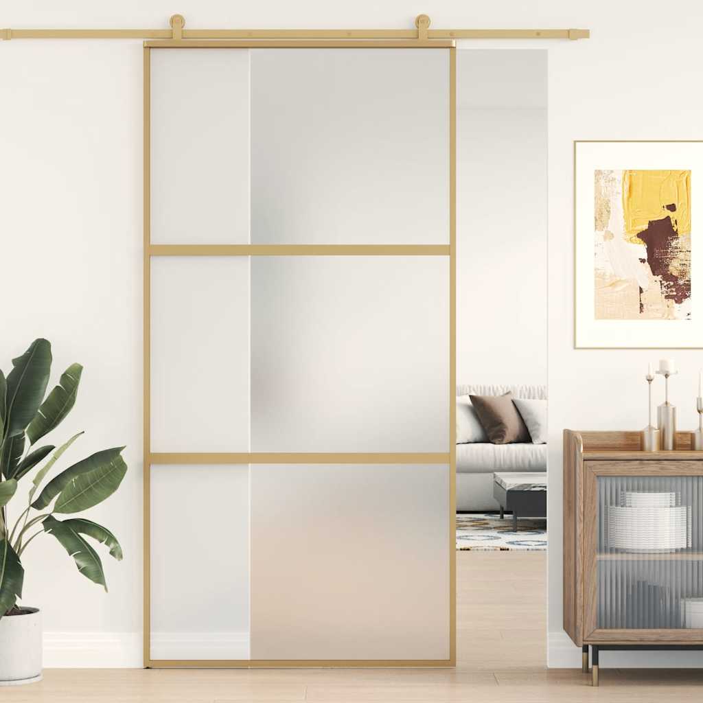 Porta Scorrevole Oro 102,5x205 Vetro Smerigliato ESG Alluminio | homemem39