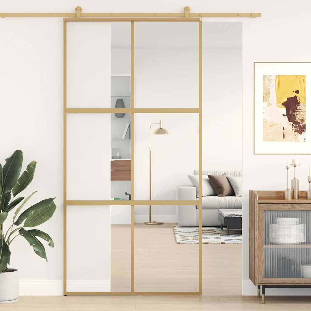 Porta Scorrevole Oro 102,5x205 Vetro Trasparente ESG Alluminio | homemem39