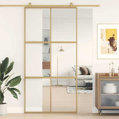 Porta Scorrevole Oro 102,5x205 Vetro Trasparente ESG Alluminio | homemem39