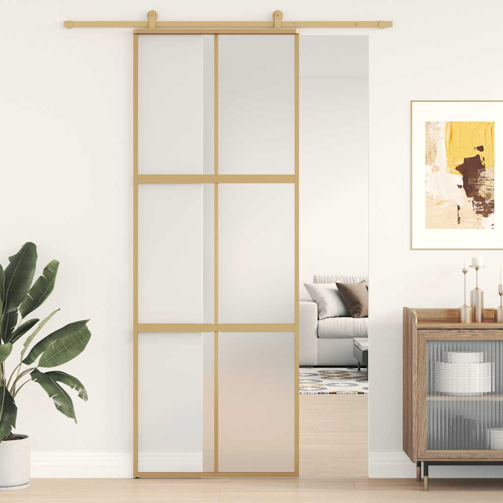 Porta Scorrevole Dorata 76x205 Vetro Smerigliato ESG Alluminio | homemem39