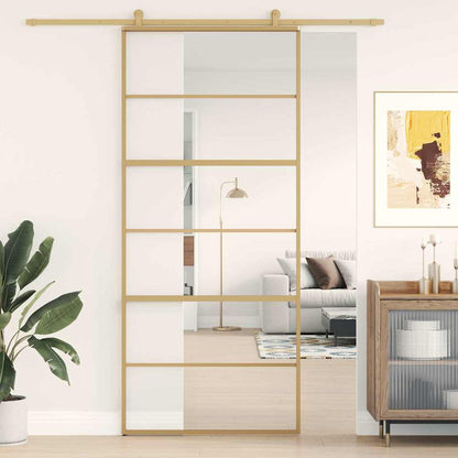 Porta Scorrevole Dorata 90x205 Vetro Trasparente ESG Alluminio | homemem39