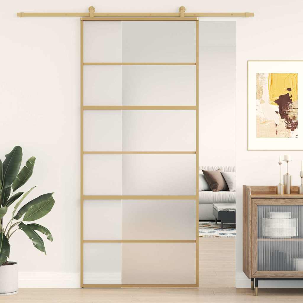 Porta Scorrevole Dorata 90x205 Vetro Smerigliato ESG Alluminio | homemem39