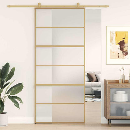 Porta Scorrevole Dorata 90x205 Vetro Smerigliato ESG Alluminio | homemem39
