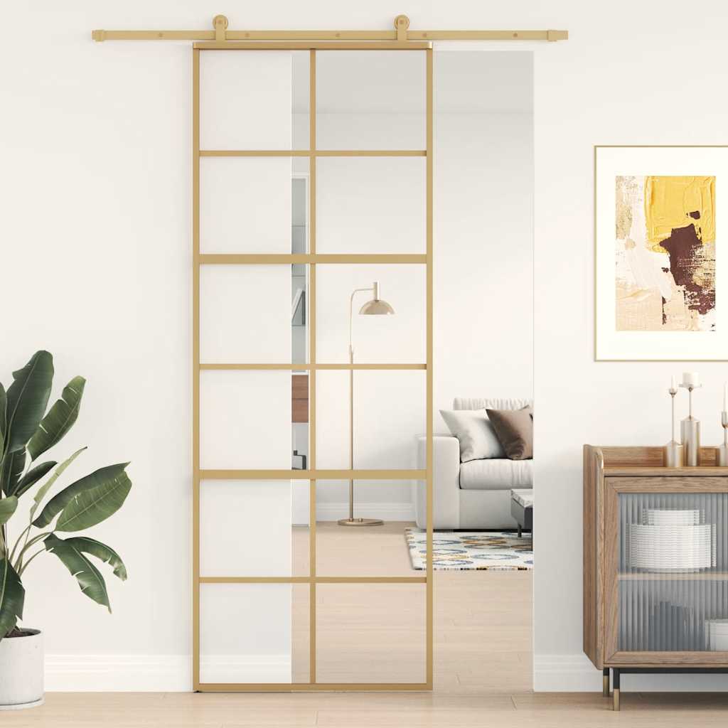 Porta Scorrevole Dorata 76x205 Vetro Trasparente ESG Alluminio | homemem39