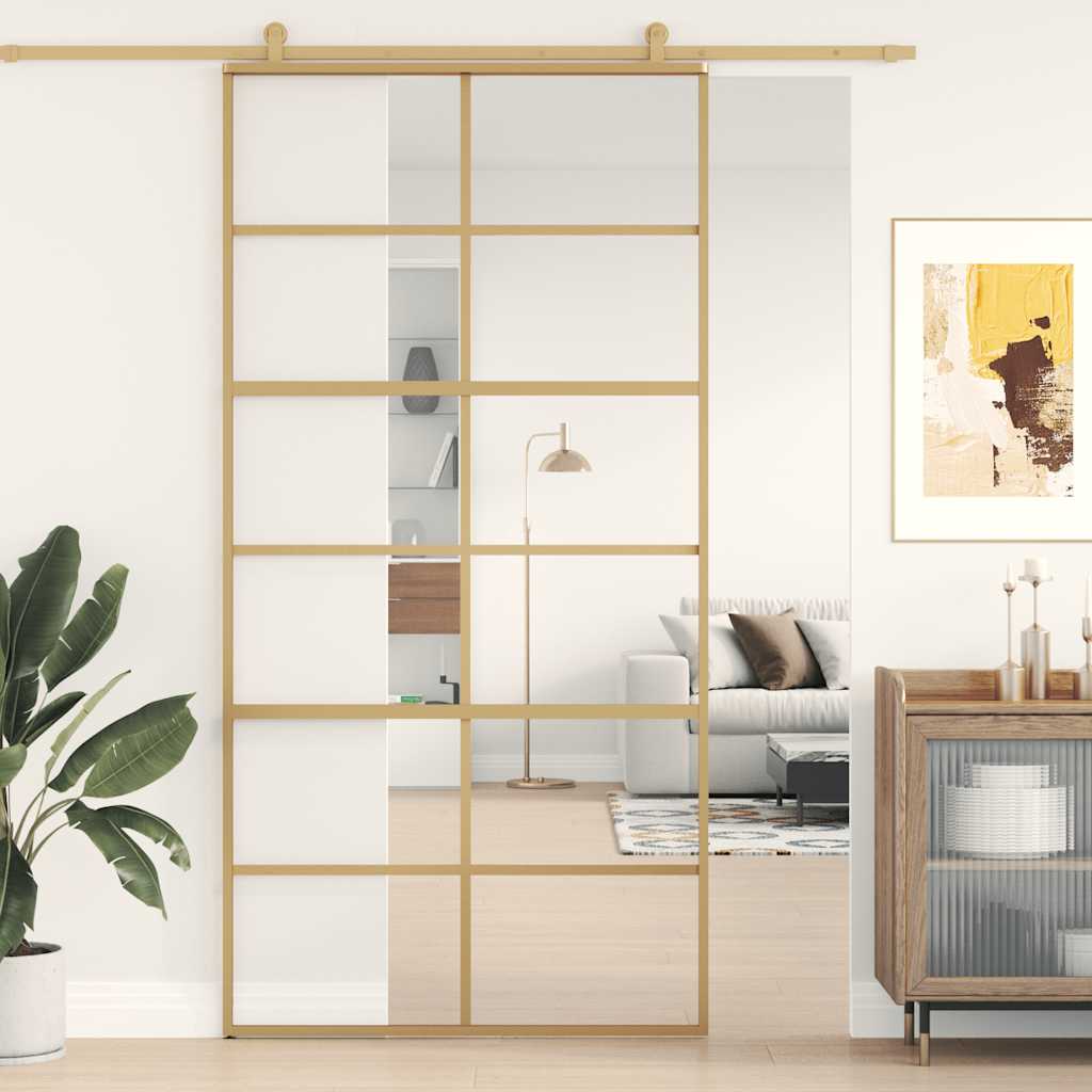 Porta Scorrevole Oro 102,5x205 Vetro Trasparente ESG Alluminio | homemem39
