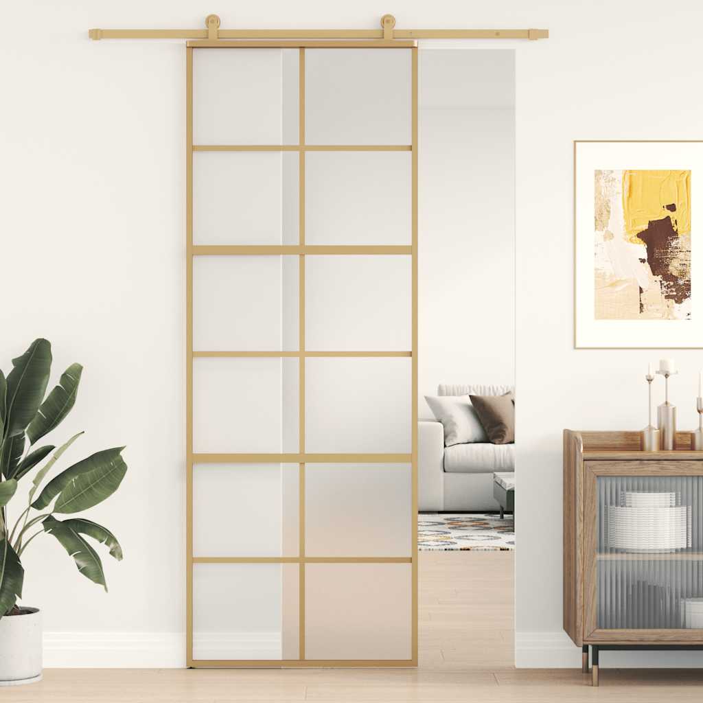 Porta Scorrevole Dorata 76x205 Vetro Smerigliato ESG Alluminio | homemem39