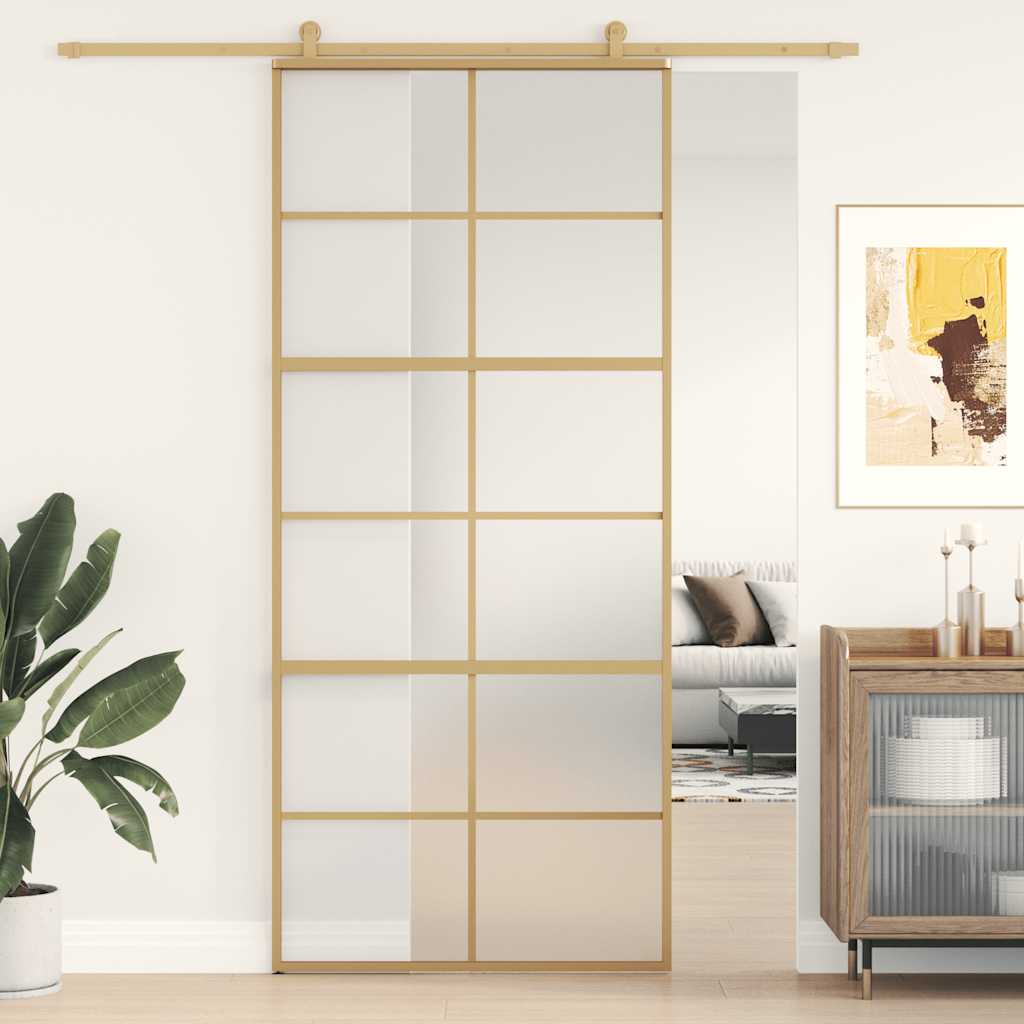 Porta Scorrevole Dorata 90x205 Vetro Smerigliato ESG Alluminio | homemem39