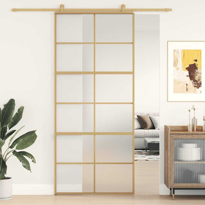Porta Scorrevole Dorata 90x205 Vetro Smerigliato ESG Alluminio | homemem39