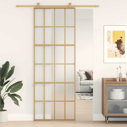 Porta Scorrevole Dorata 76x205 Vetro Smerigliato ESG Alluminio | homemem39