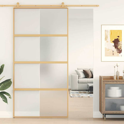 Porta Scorrevole Oro 102,5x205 Vetro Smerigliato ESG Alluminio | homemem39