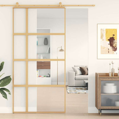 Porta Scorrevole Oro 102,5x205 Vetro Trasparente ESG Alluminio | homemem39