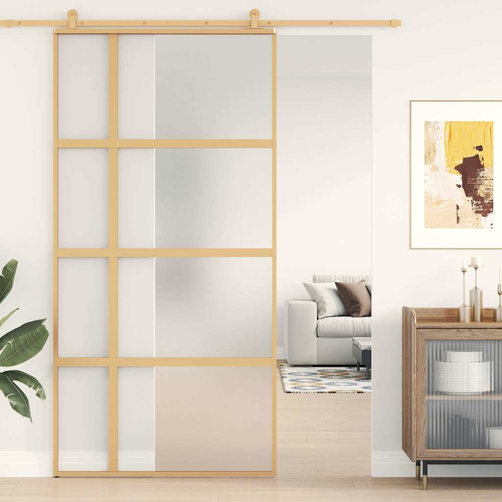 Porta Scorrevole Oro 102,5x205 Vetro Smerigliato ESG Alluminio | homemem39