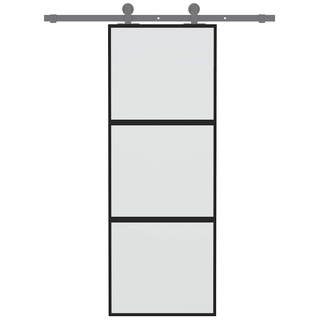 Porta Scorrevole Nera 76x205 cm in Vetro Temperato e Alluminio | homemem39