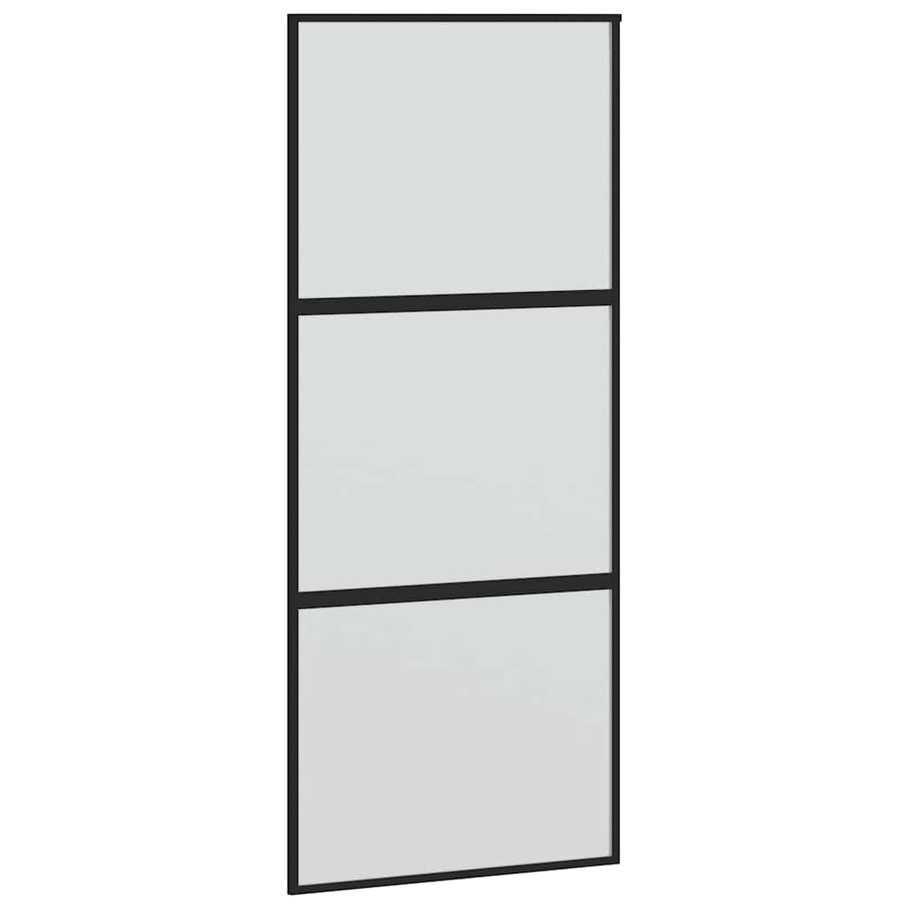 Porta Scorrevole Nera 90x205 cm in Vetro Temperato e Alluminio | homemem39