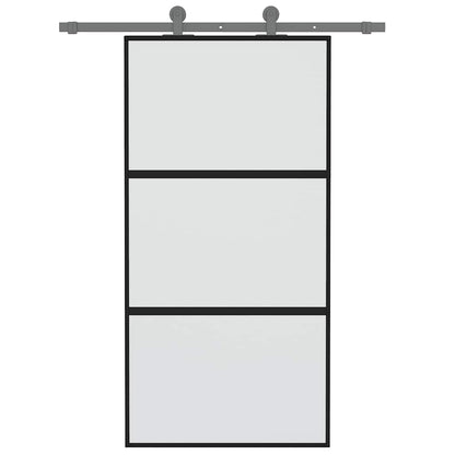 Porta Scorrevole Nera 102,5x205 cm Vetro Temperato e Alluminio | homemem39