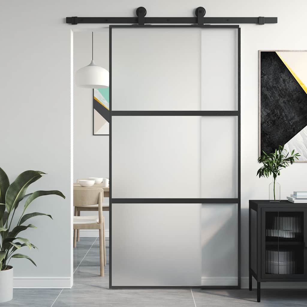 Porta Scorrevole Nera 102,5x205 cm Vetro Temperato e Alluminio | homemem39