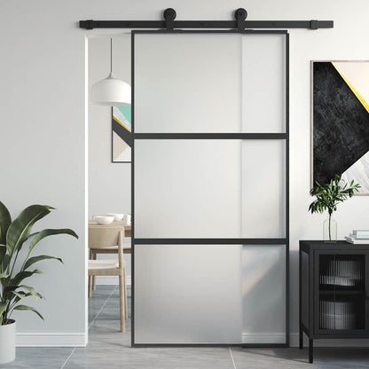 Porta Scorrevole Nera 102,5x205 cm Vetro Temperato e Alluminio | homemem39