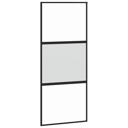 Porta Scorrevole Nera 90x205 cm in Vetro Temperato e Alluminio | homemem39